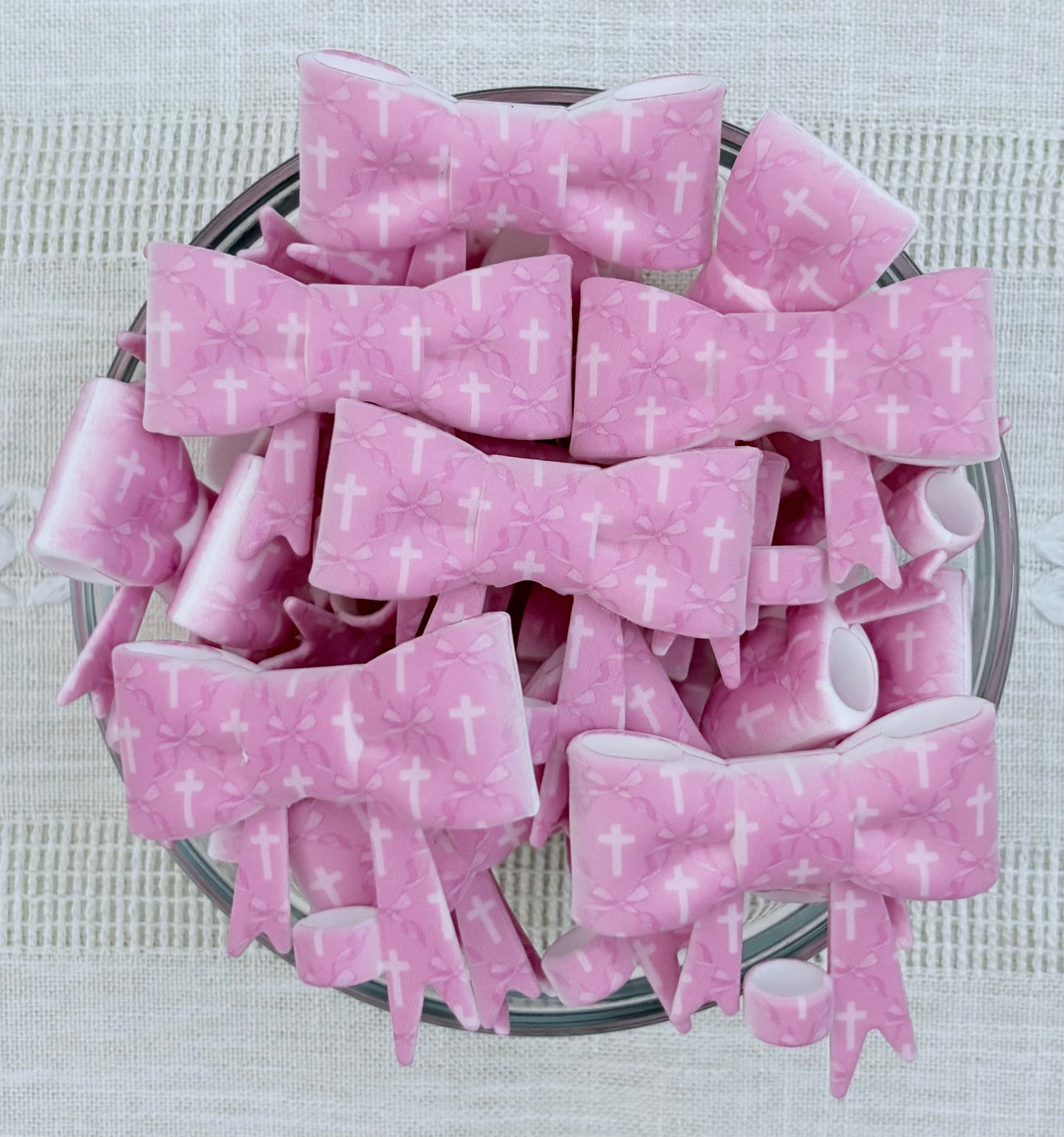 Pink Cross and Bows Silicone Bow Straw Topper