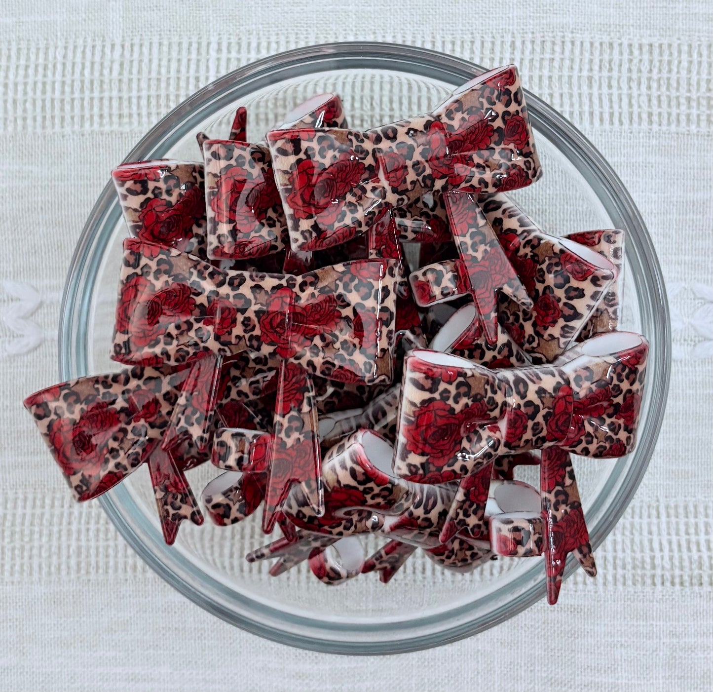 Cheetah Red Roses Silicone Bow Straw Topper