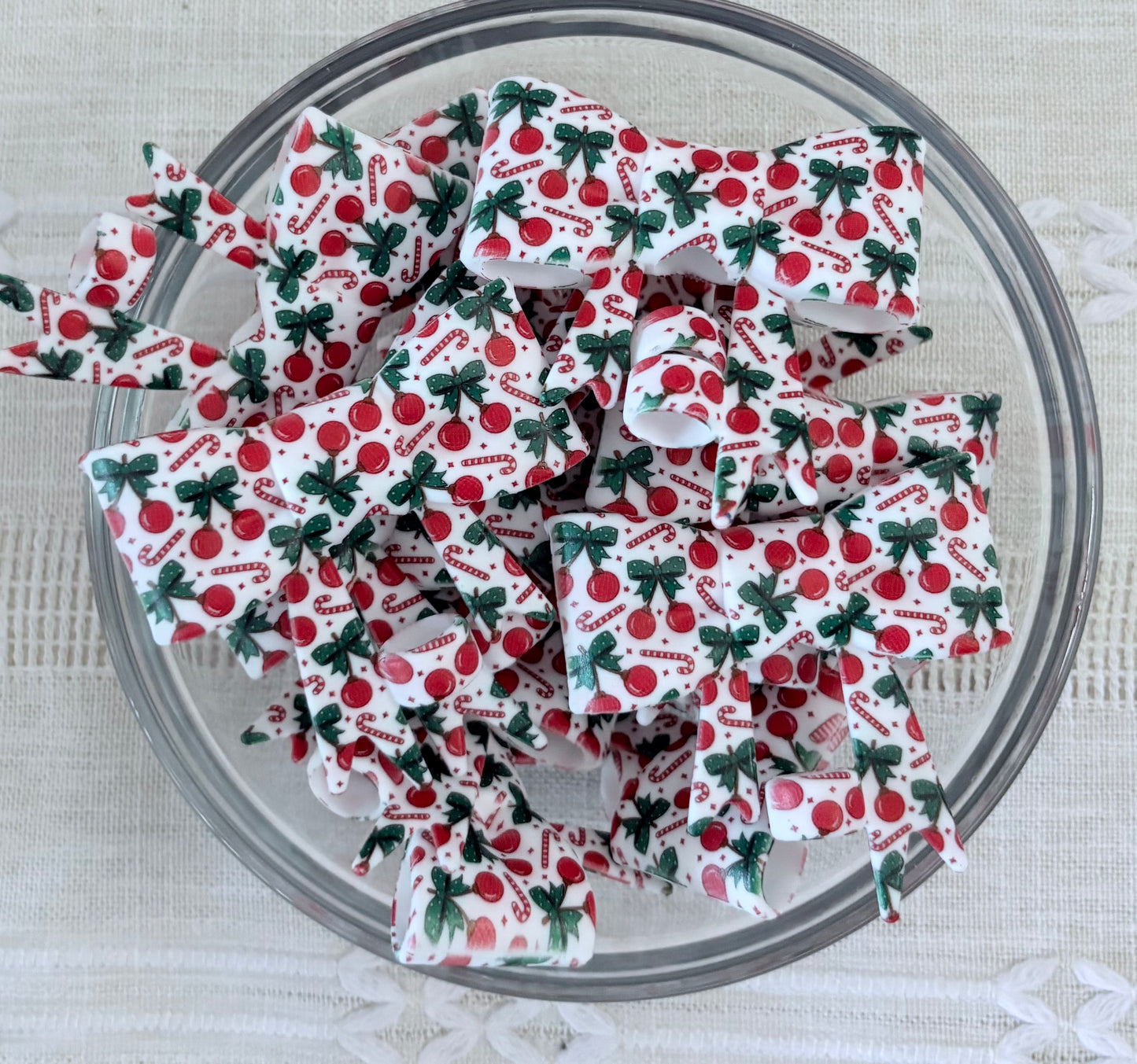 Christmas Cherries Silicone Bow Straw Topper
