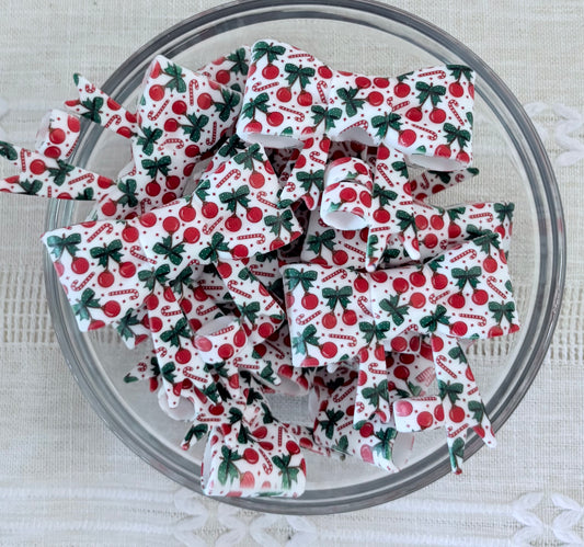 Christmas Cherries Silicone Bow Straw Topper