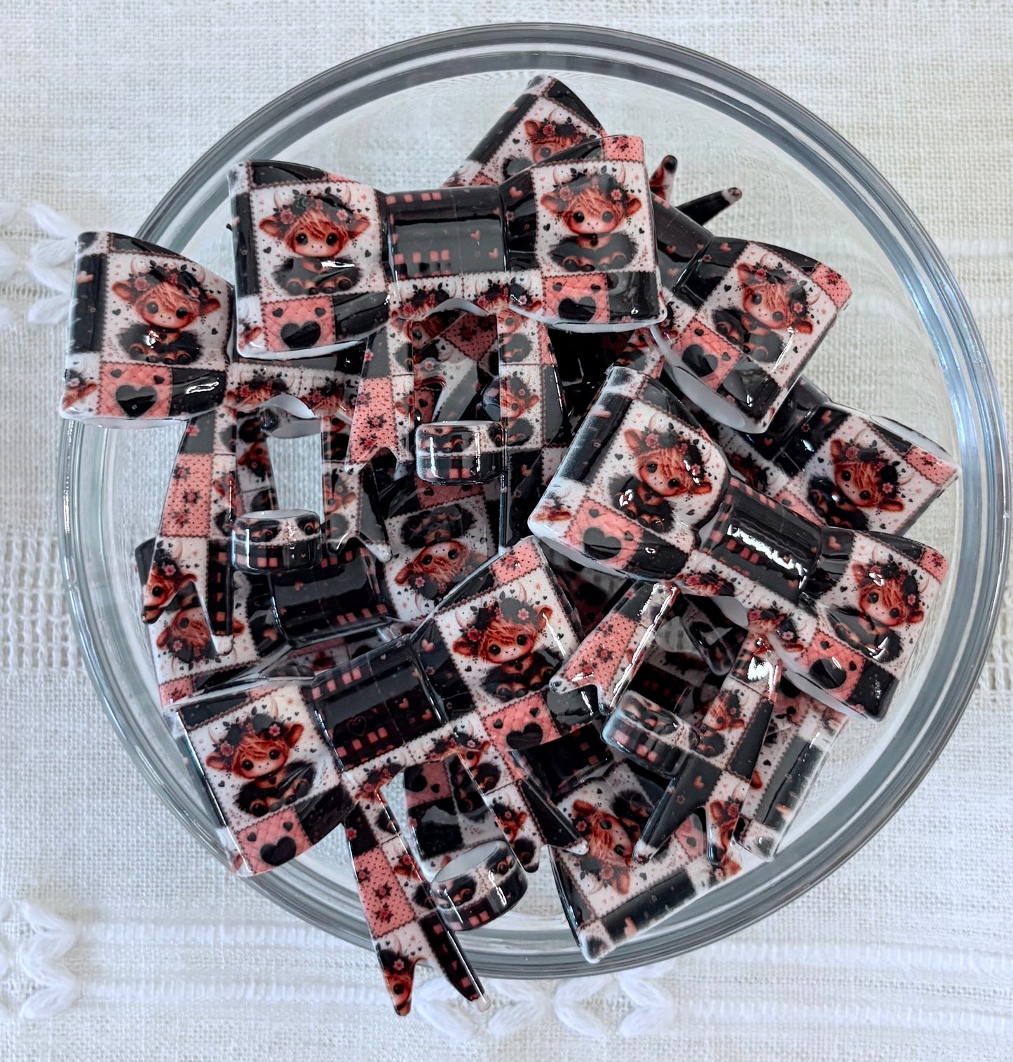 Cow Glossy Silicone Bow Straw Topper