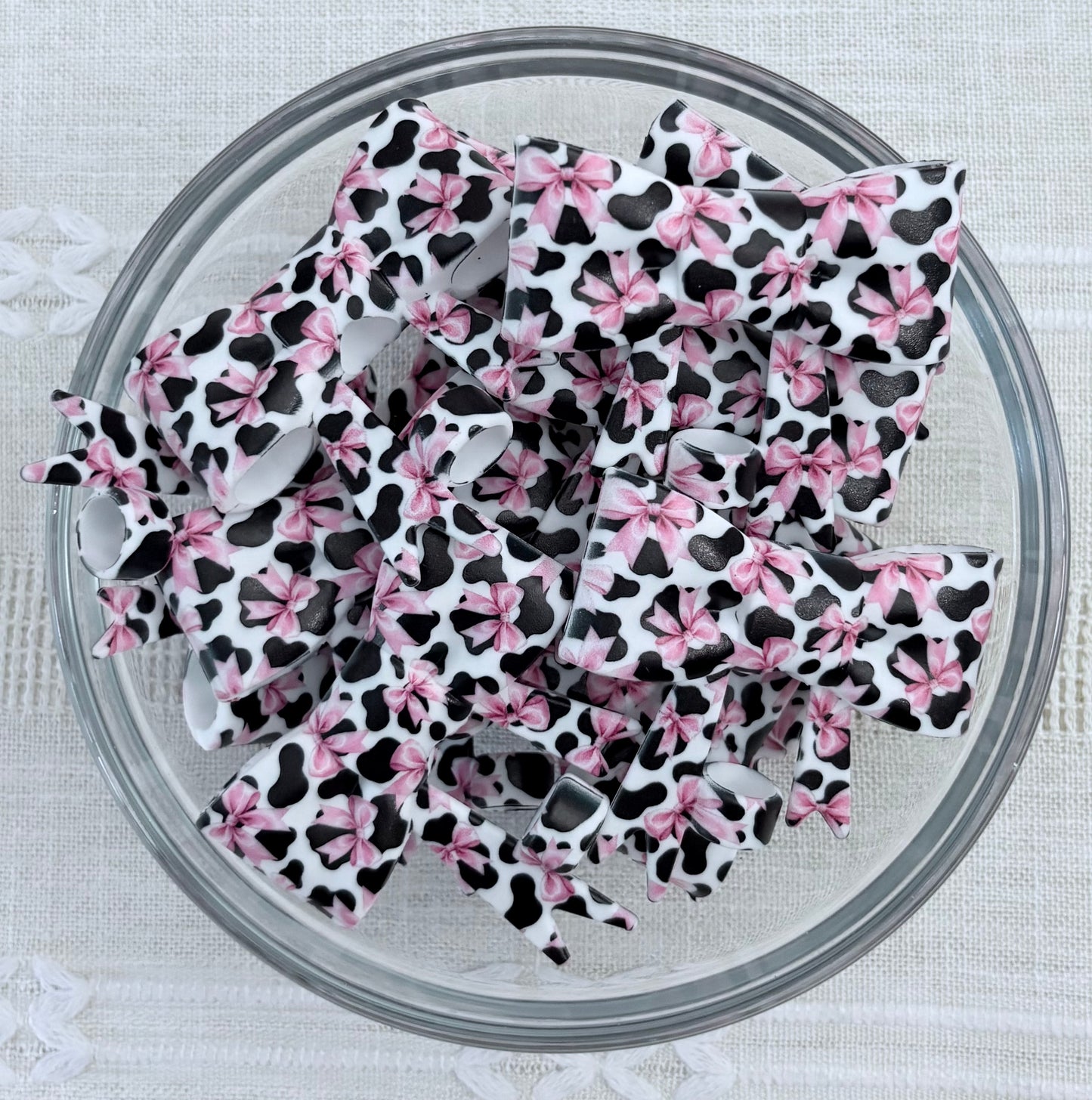 Cow Print and Bows Silicone Bow Straw Topper