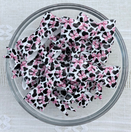 Cow Print and Bows Silicone Bow Straw Topper