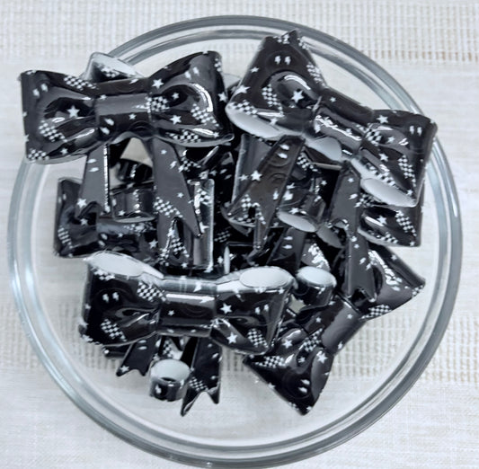 Black Smileys with Bolts Glossy Silicone Bow Straw Topper