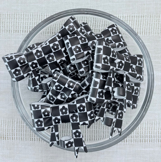 Black & White Flowers Silicone Bow Straw Topper