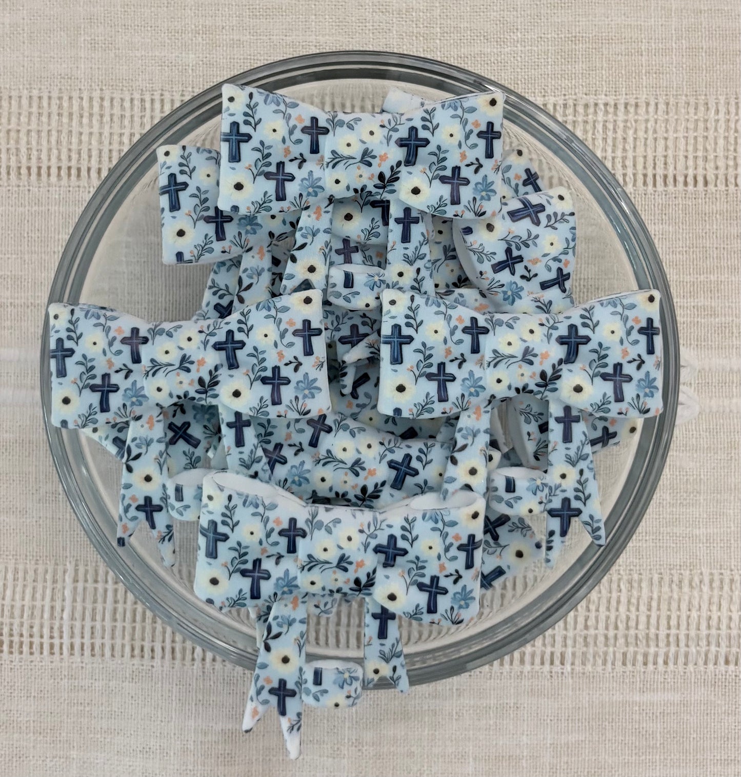 Blue Crosses Silicone Bow Straw Topper