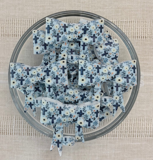 Blue Crosses Silicone Bow Straw Topper