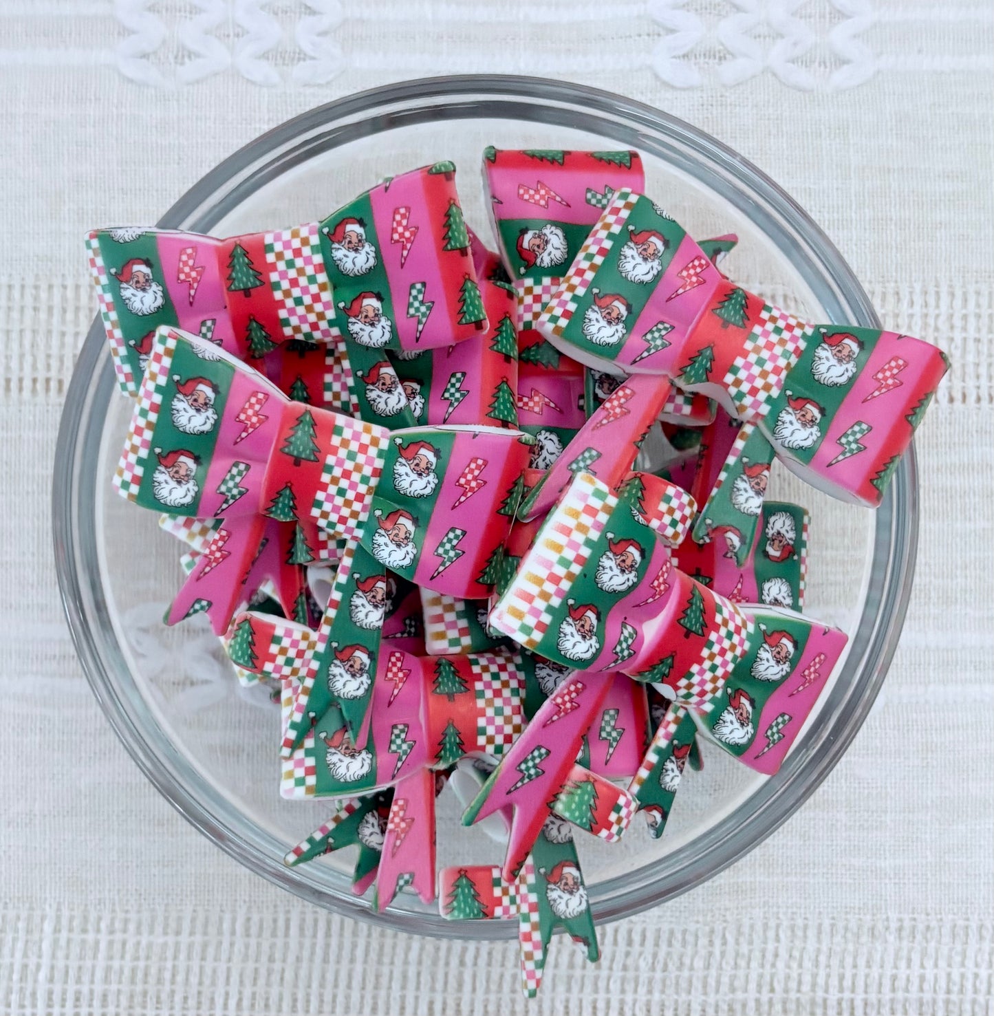 Santa Checkered Silicone Bow Straw Topper