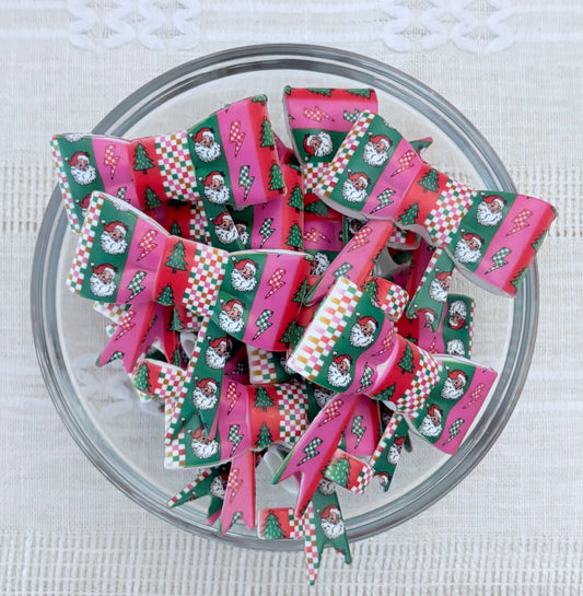 Santa Checkered Silicone Bow Straw Topper