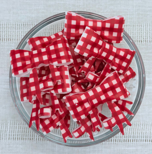 Red Plaid Silicone Bow Straw Topper