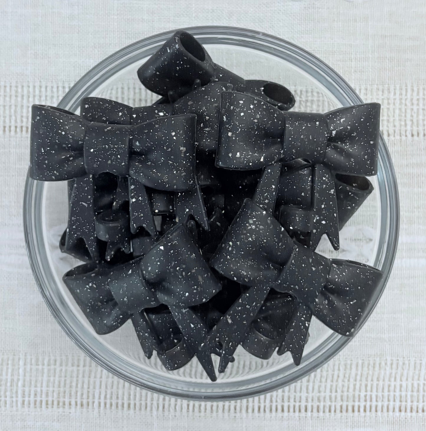 Black Glitter Bow Straw Topper