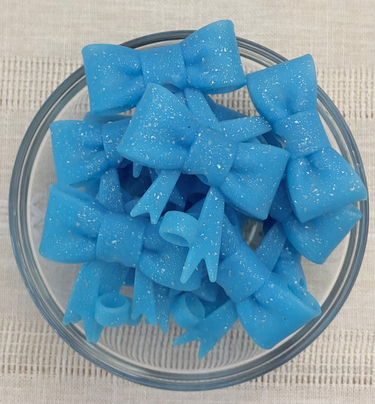 Glitter Blue Silicone Bow Straw Topper