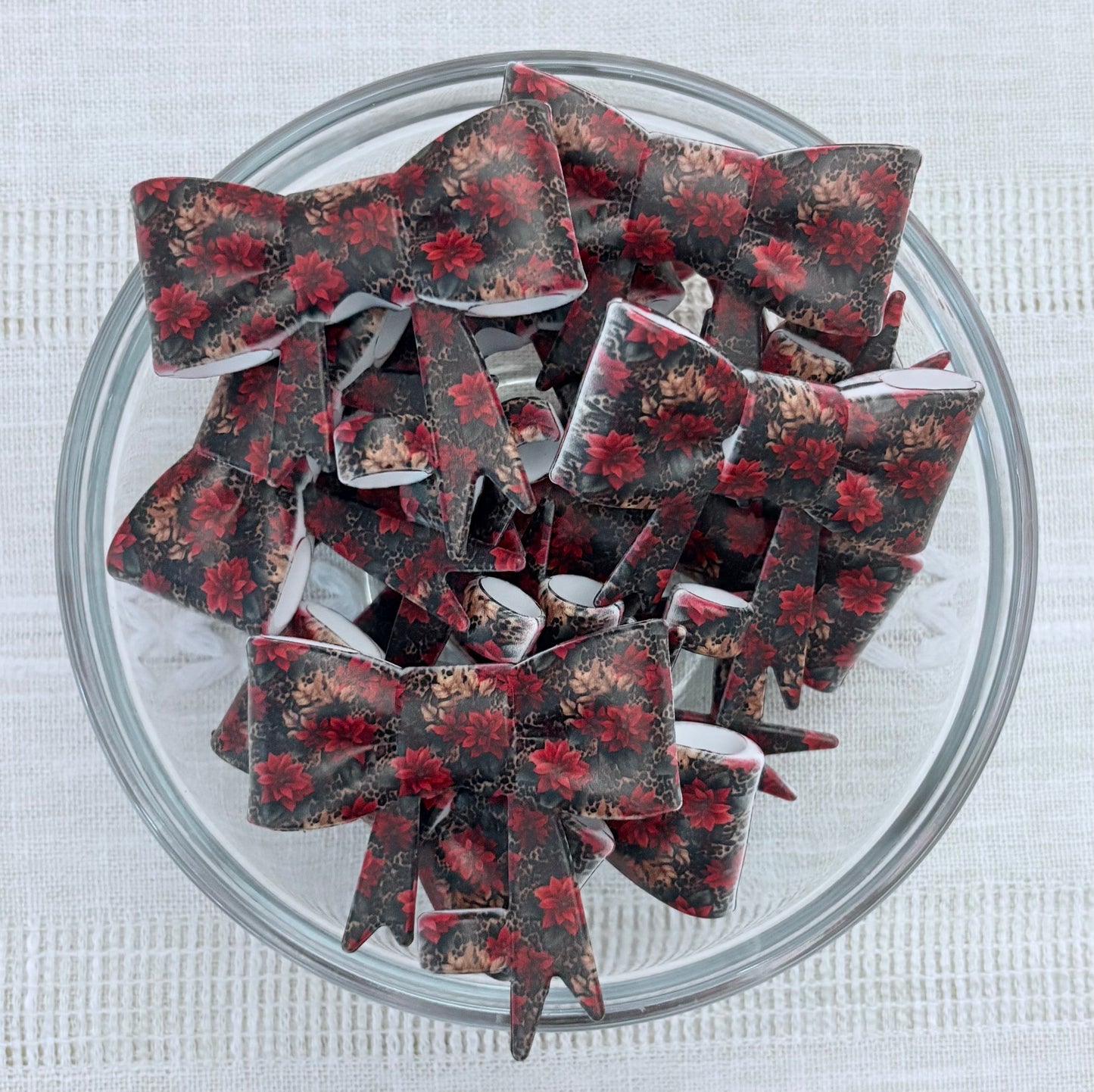 Animal Print Poinsettias Silicone Bow Straw Topper