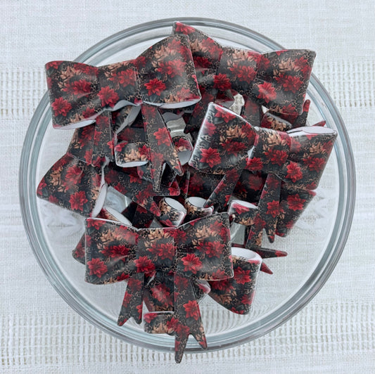 Animal Print Poinsettias Silicone Bow Straw Topper