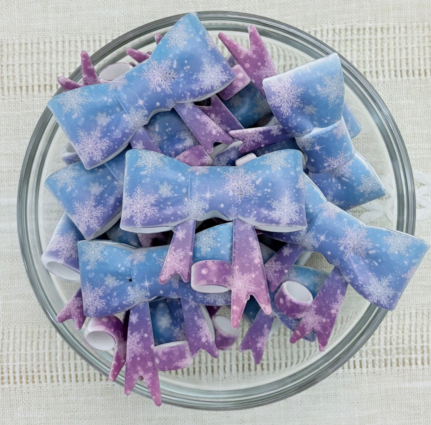 Purple and Blue Snowflakes Silicone Bow Straw Topper