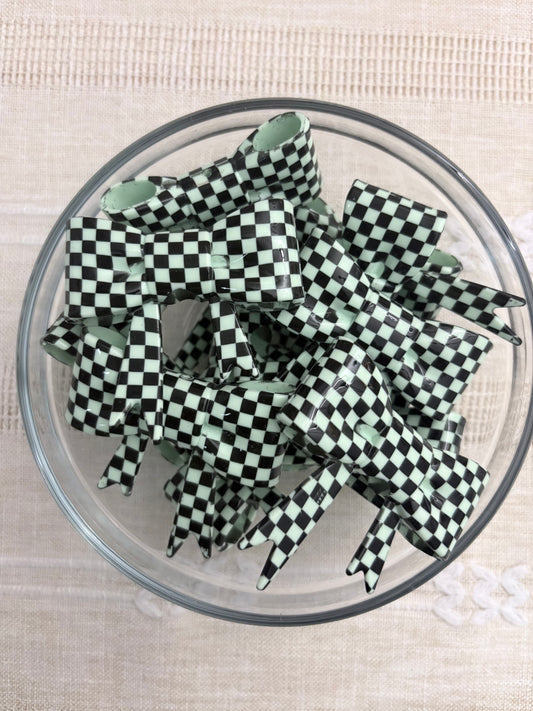 Mint Green Checkered Silicone Straw Topper