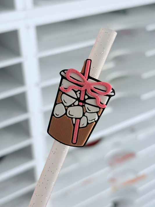 Pink Iced Coffee 3D Straw Topper