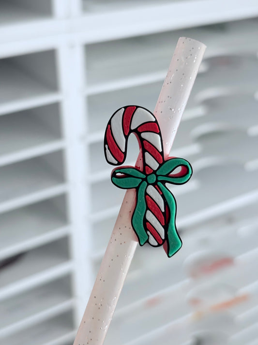 Red Candy Cane 3D Straw Topper
