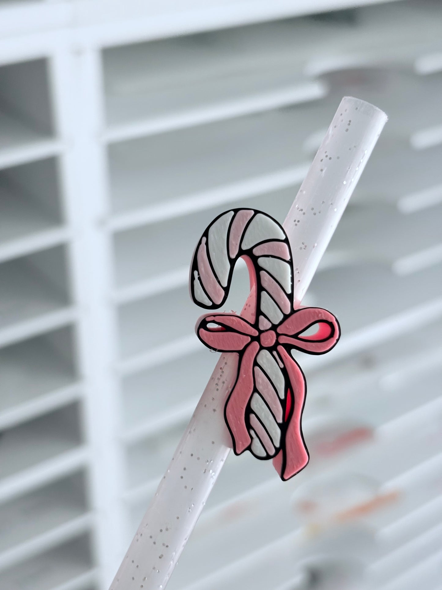 Pink Candy Cane 3D Straw Topper
