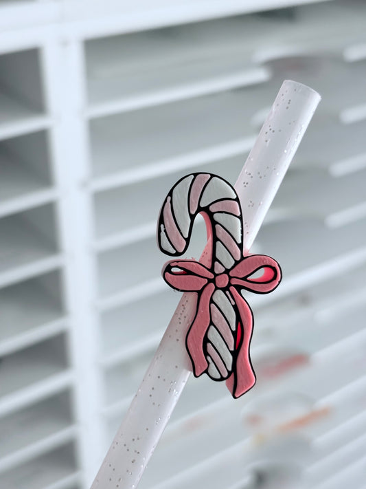 Pink Candy Cane 3D Straw Topper
