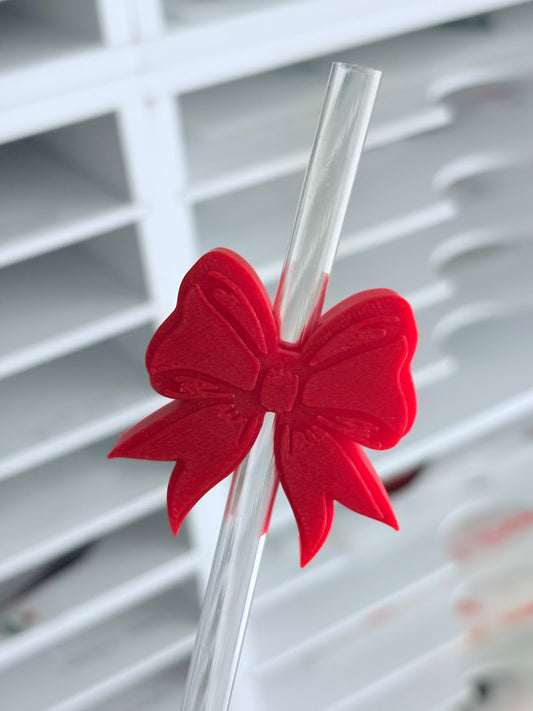Red Glitter Bow 3D Straw Topper