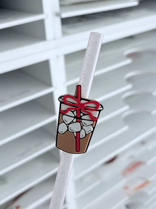 Red Iced Coffee 3D Straw Topper