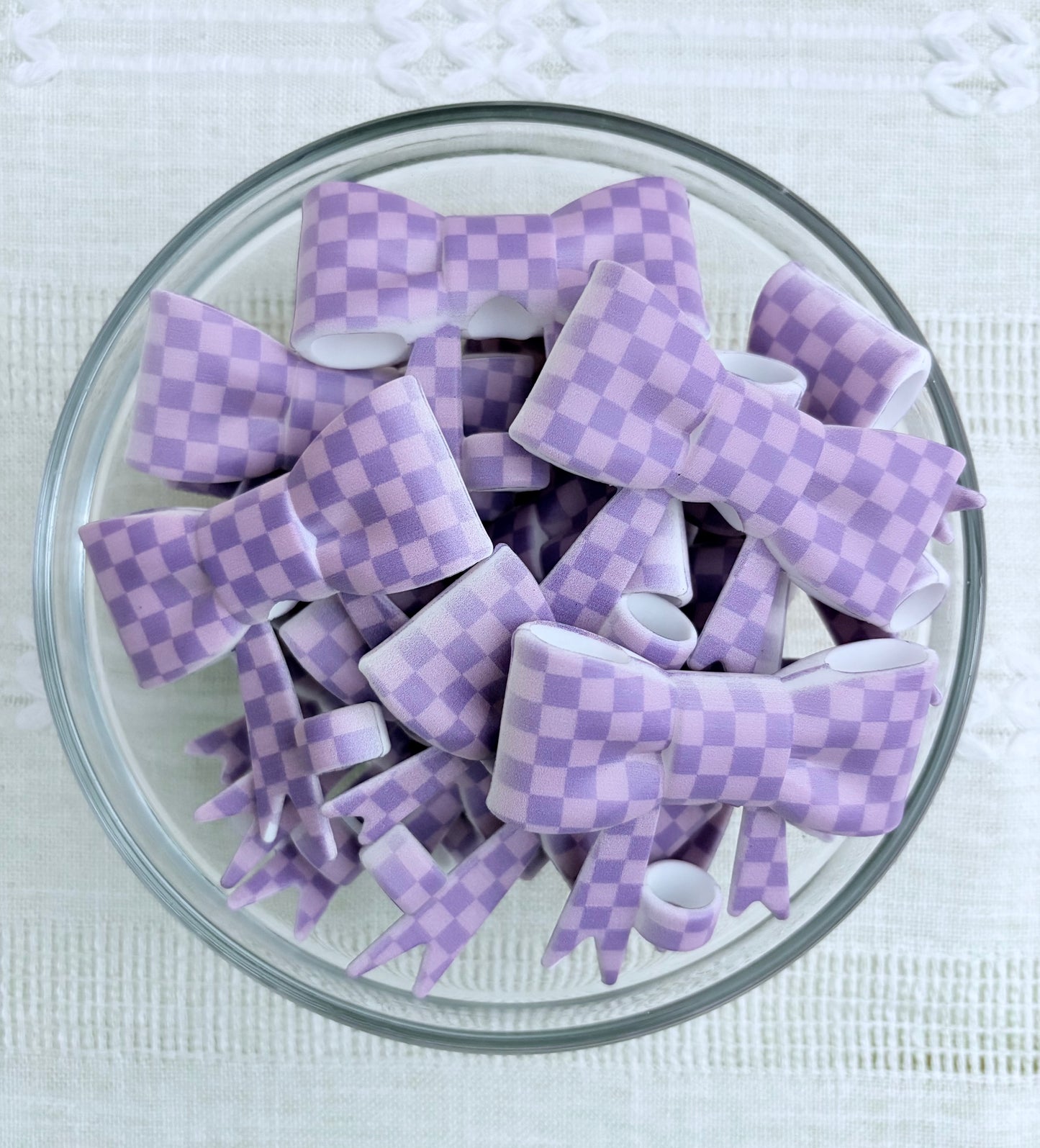Purple Checkered Silicone Bow Straw Topper