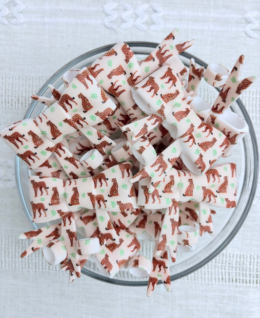 Cheetah Silicone Bow Straw Topper