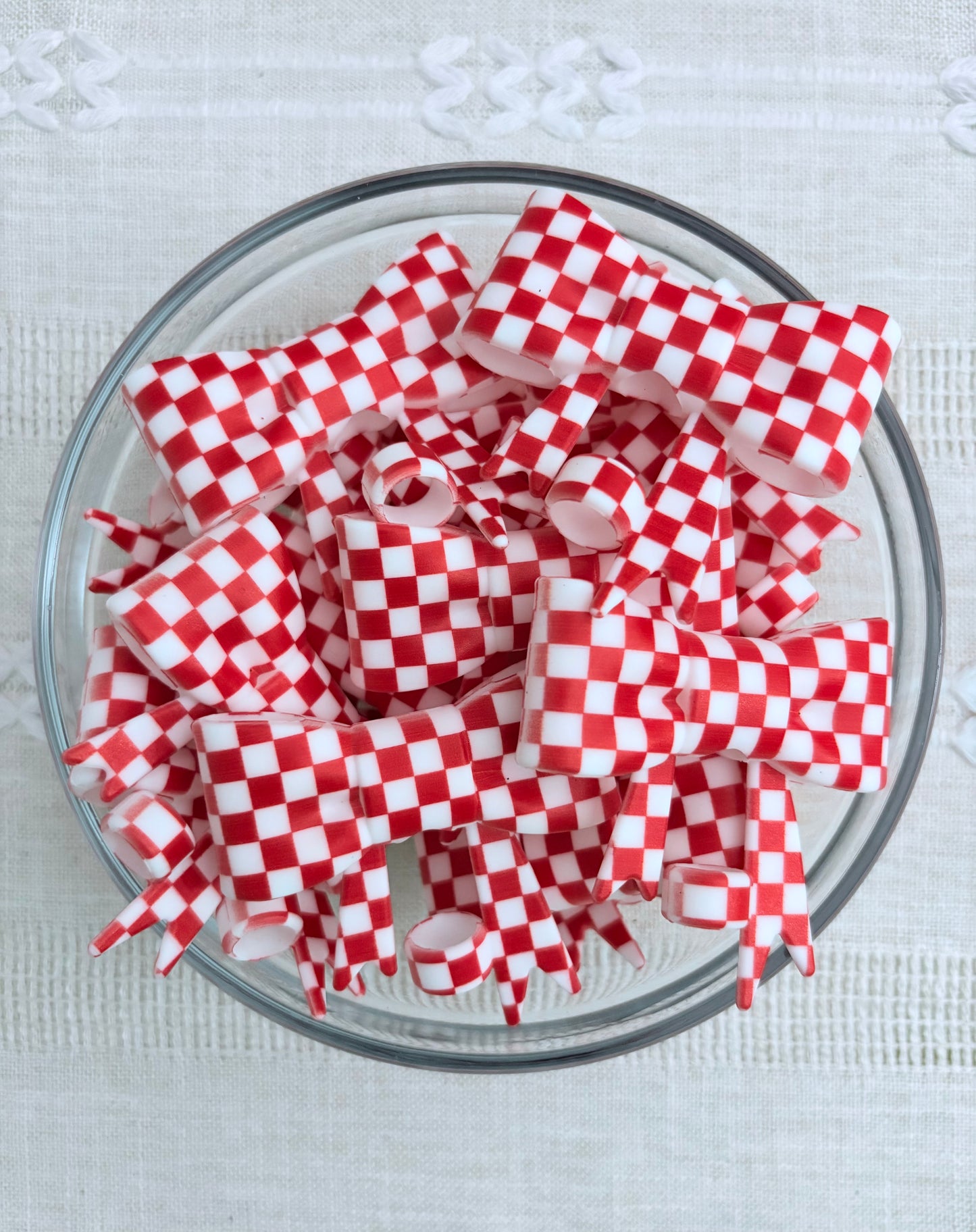 Red Checkered Silicone Bow Straw Topper