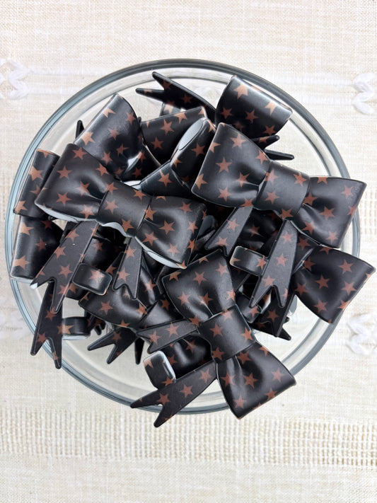 Black & Brown Stars Silicone Bow Straw Topper