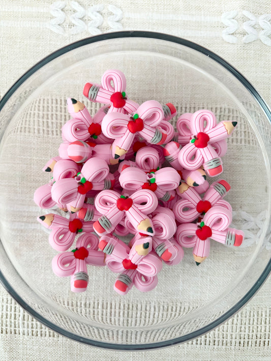 Pink Pencil Bow Focal Bead