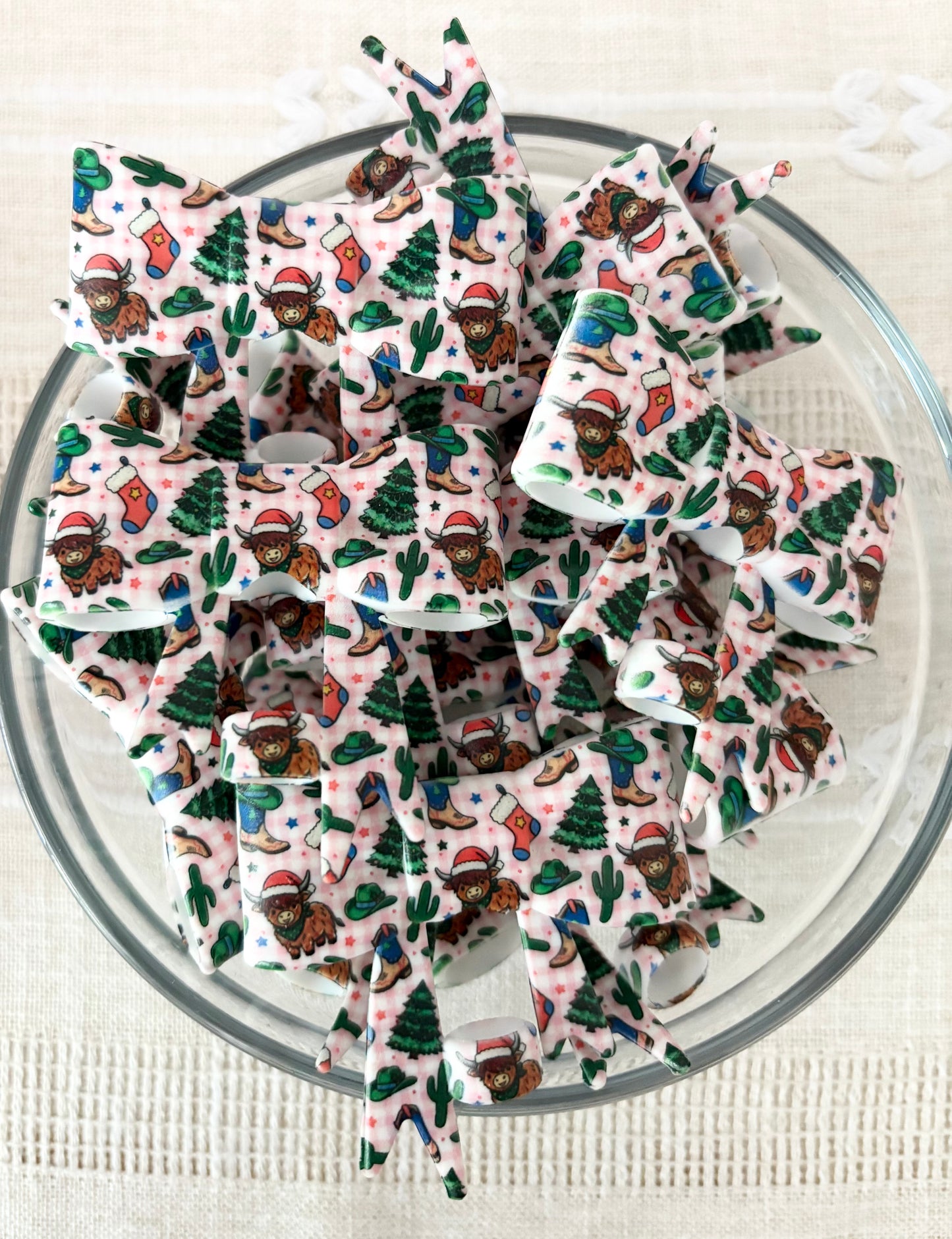 Christmas Western Cows Silicone Bow Straw Topper