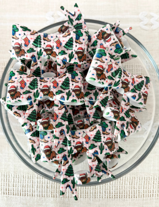 Christmas Western Cows Silicone Bow Straw Topper