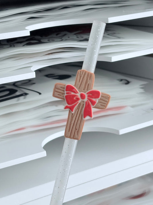 Red Cross Bow 3D Straw Topper