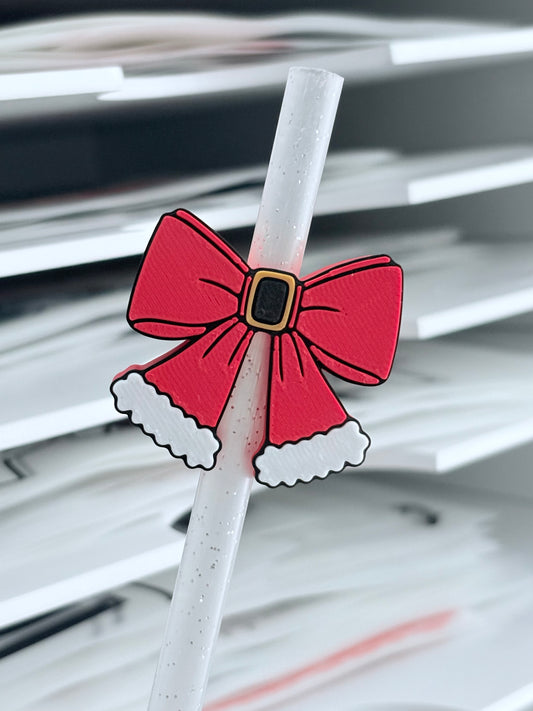 Santa Bow 3D Straw Topper