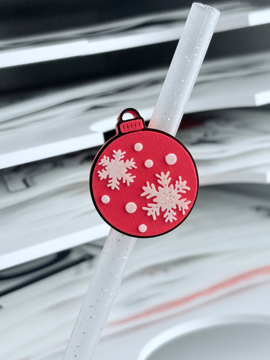 Red Ornament 3D Straw Topper