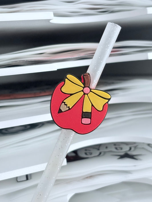 School Apple 3D Straw Topper