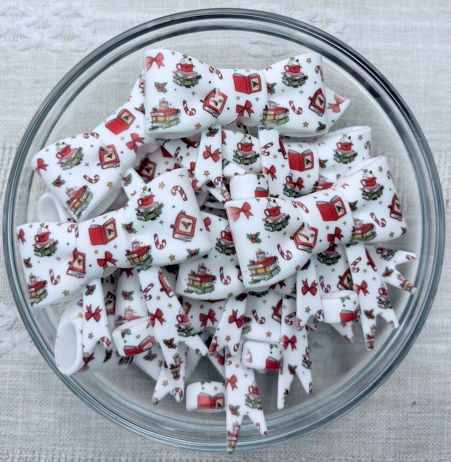 Christmas Books Silicone Bow Straw Topper