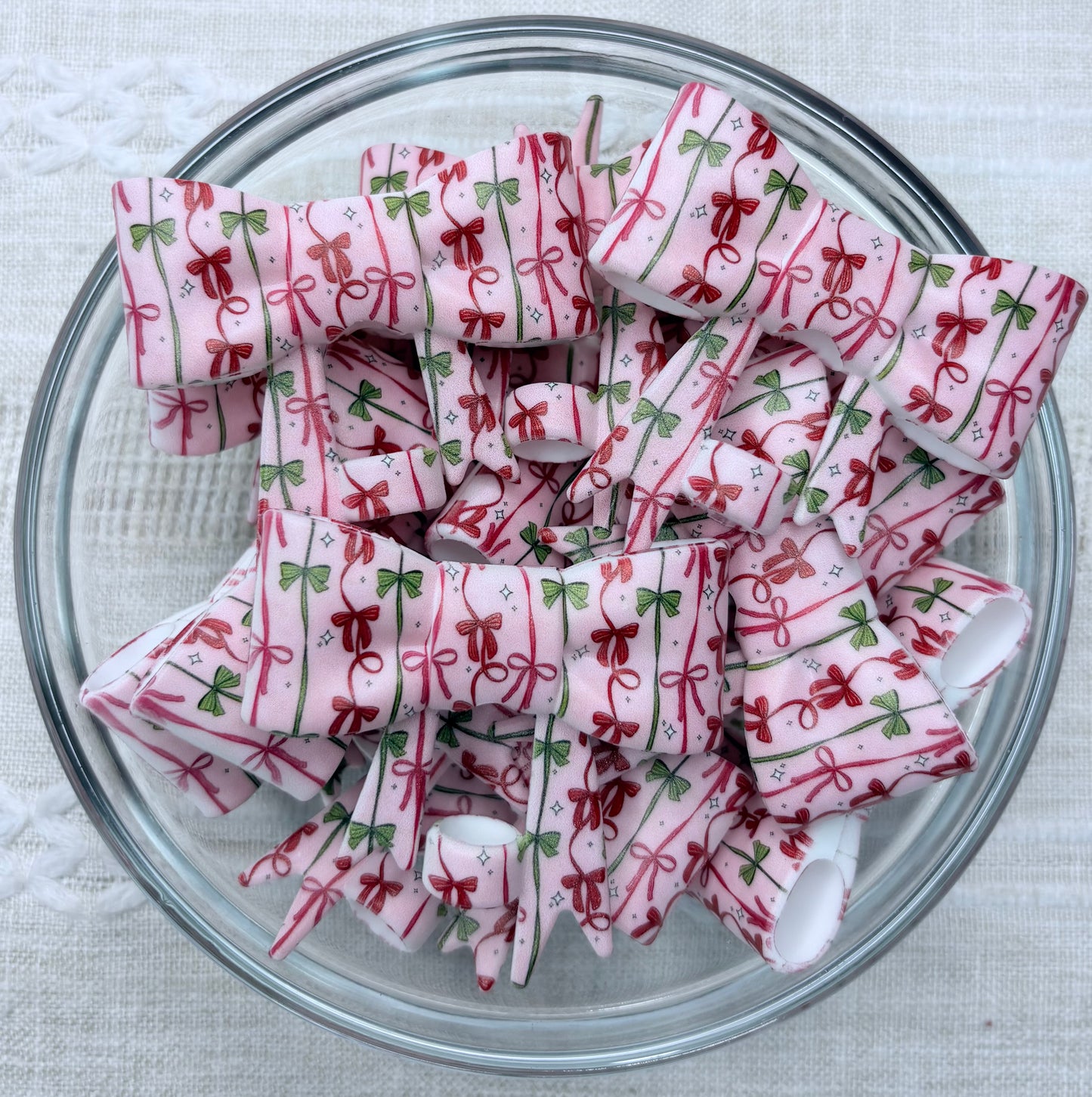 Red & Green Bows Silicone Bow Straw Topper