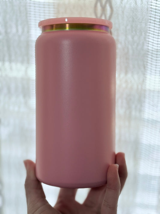 16oz Stainless Steel Rainbow Plate Pink Matte Finish Blank Cup