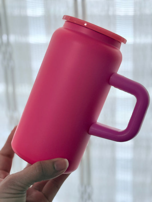 16oz Stainless Steel Neon Pink Matte Finish with Handle
