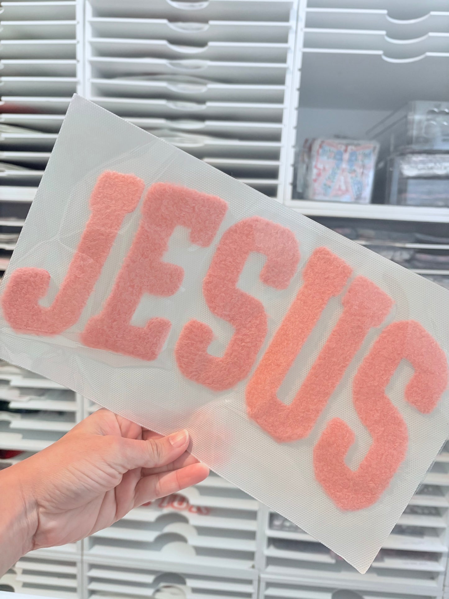 Jesus Pink Fluffy Transfer