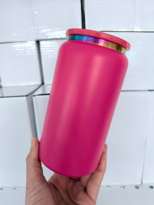 16oz Stainless Steel Rainbow Plate Hot Pink Matte Finish Blank Cup
