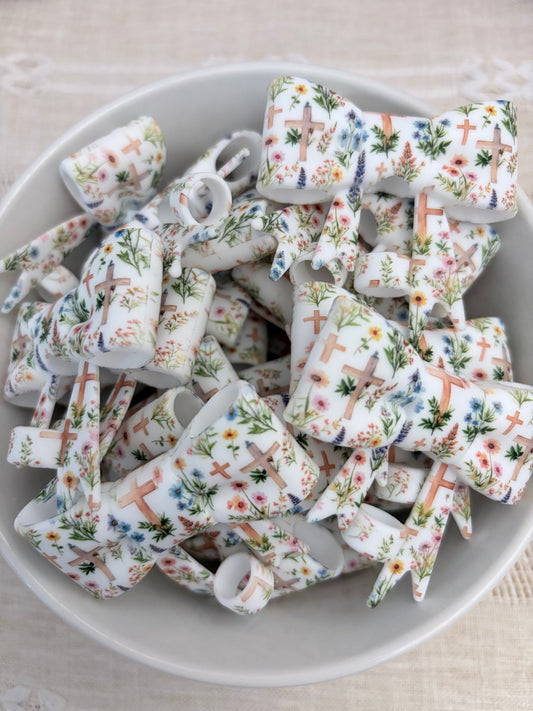 Crosses with Flowers Silicone Straw Topper