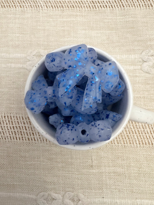 Blue Glitter Bow Focal Bead