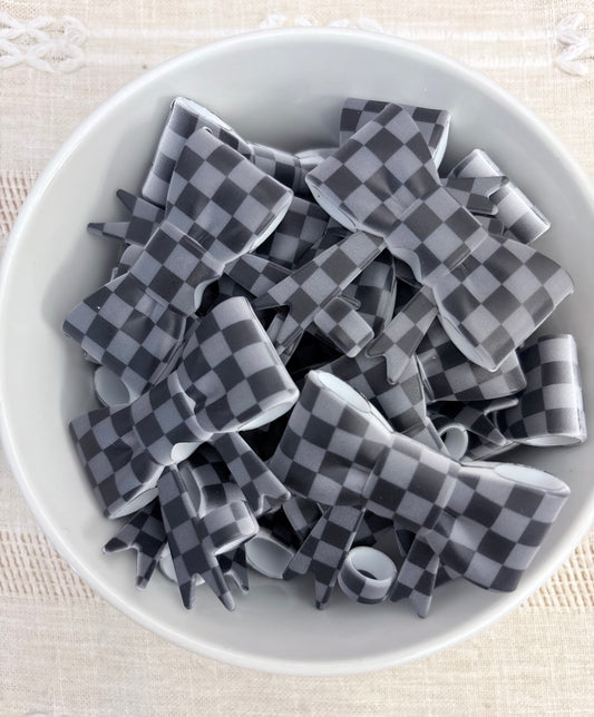 Gray and Black Checkered Silicone Straw Topper