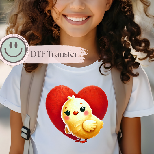 Chick Heart in Basket Kids DTF Print