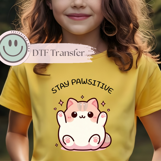 Stay Pawsitive Cat Kids DTF Print