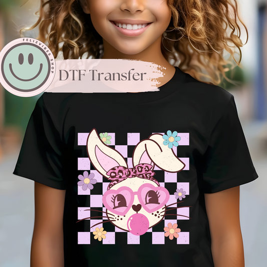 Checkered Bunny Kids DTF Print