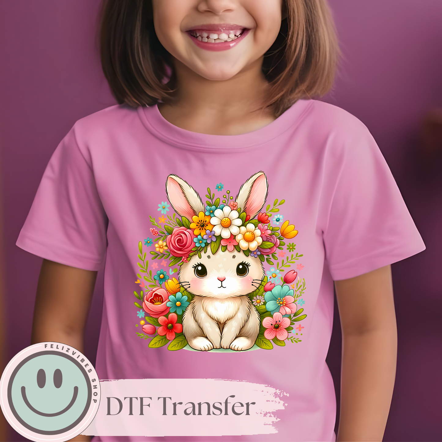 Floral Bunny Kids DTF